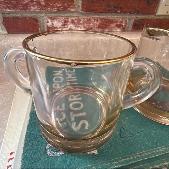 Vintage glass Victorian regencycore ombré gold rimmed sugar & creamer set. - Picture 3 of 8